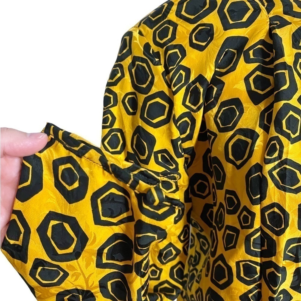 Flora Kung Vintage Geometric Black Squares on Yellow Embossed Long Sleeve Top - Picture 4 of 12